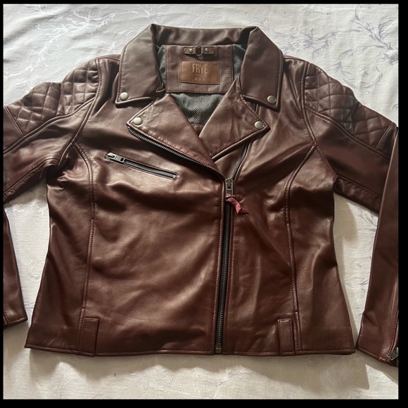 Frye women’s LEATHER  BIKER JACKET - Picture 4 of 11